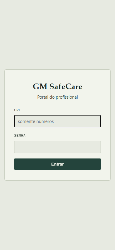 Tela de login do profissional