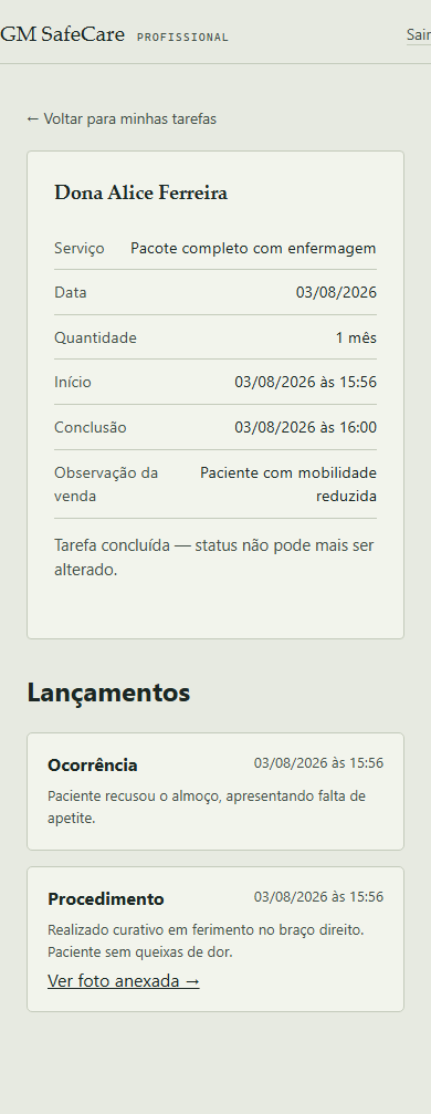Tarefa concluída, sem mais opção de lançamento