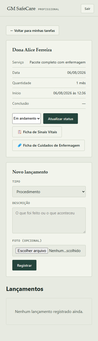 Botões de acesso às fichas na tela da tarefa