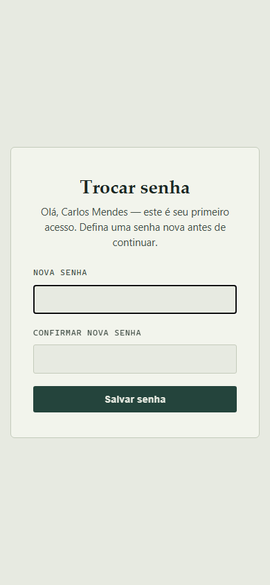 Tela de troca de senha obrigatória